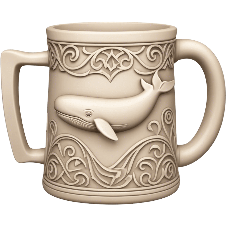 Scandinavian carving icon, whale bone mug or vase with intricate Norse patterns, chisels and carving tools, minimalistic style, clean lines, transparent background. emoji