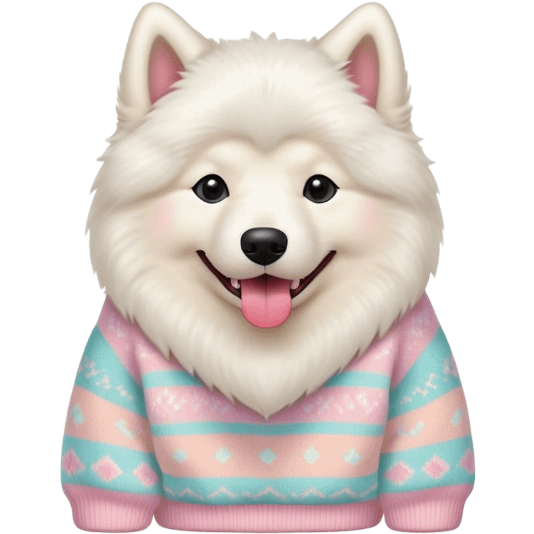 cute 
Samoyed tongue hanging out sitting 
 in a cute pastel sweater emoji