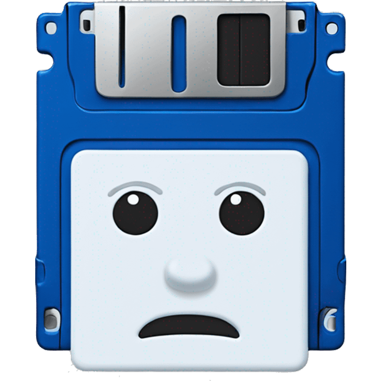 A humanlike blue and white floppy disk with legs and hands emoji