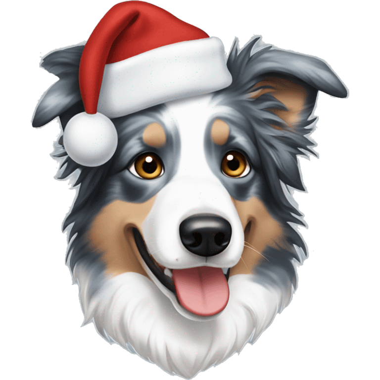 Blue merle border collie with christmas beanie emoji