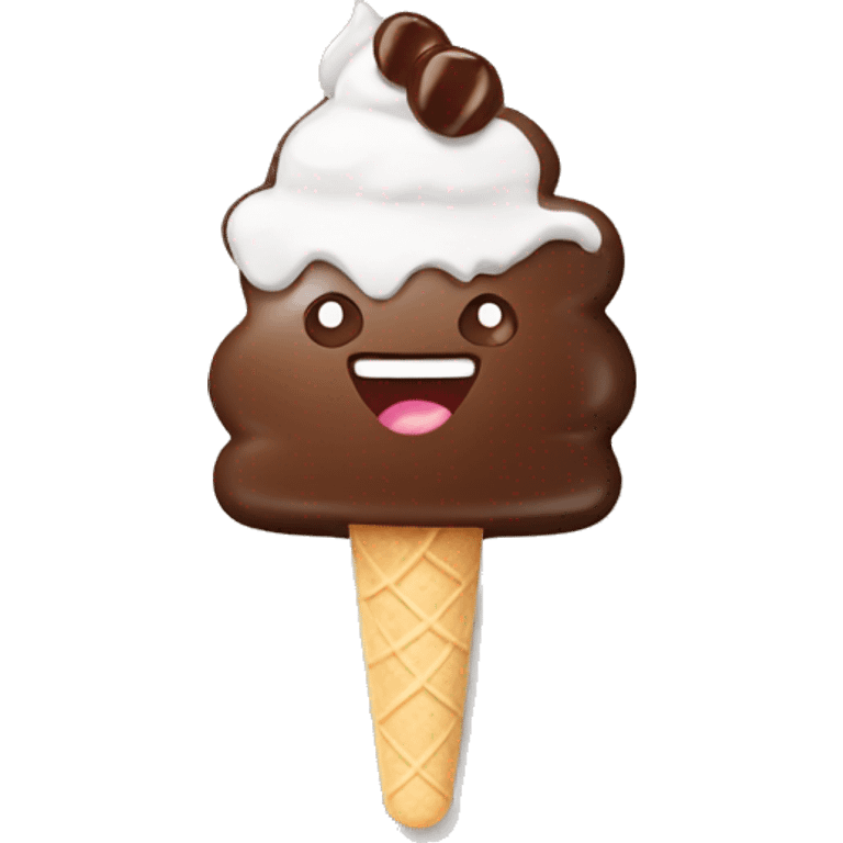 ice cream on a stick with chocolate flat shape, with a smile  emoji