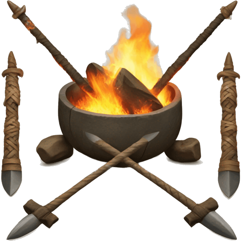 vikings ritual around the fire with spears and swords emoji