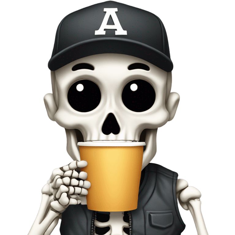 Skeleton with coffee and baseball hat  emoji