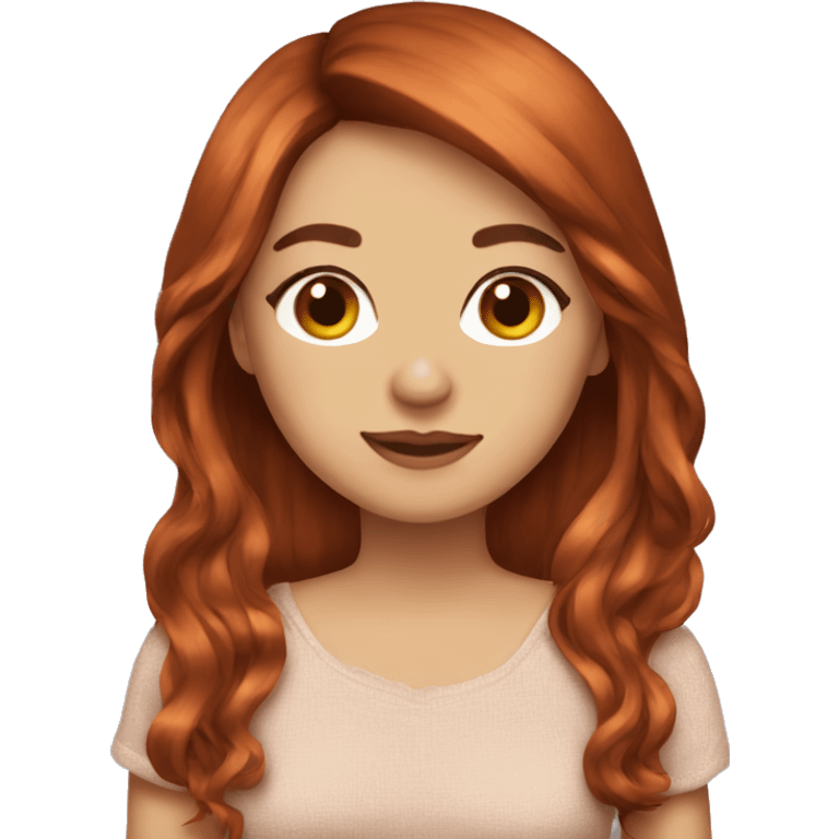 beautiful girl with long red brown hair and curtain bangs and cute clothes emoji