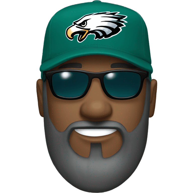 Bald black guy dark grey long beard wearing Philly eagles cap and Jersey and sunglasses  emoji