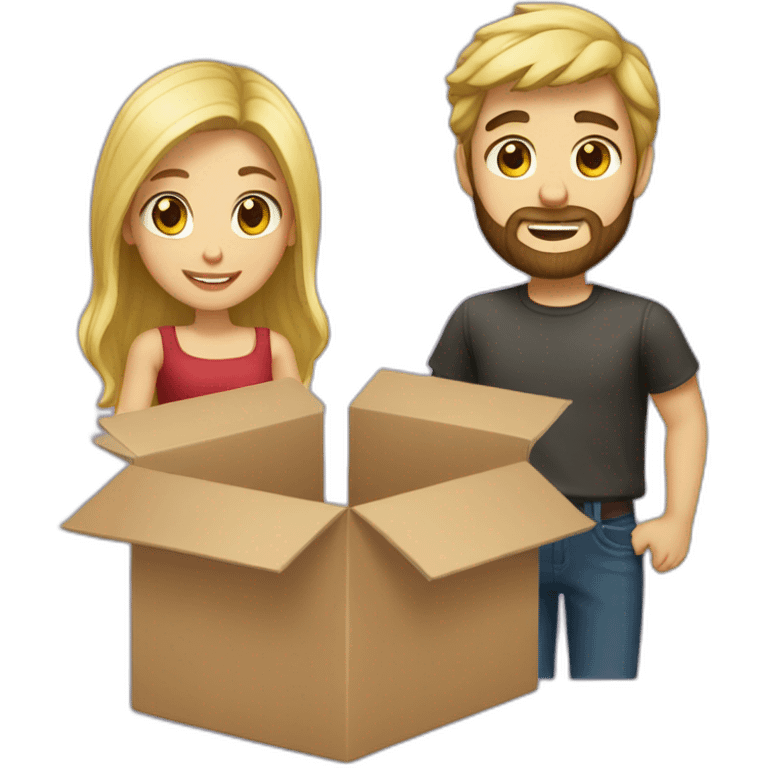 Blond bearded guy and dark hair girl in box emoji