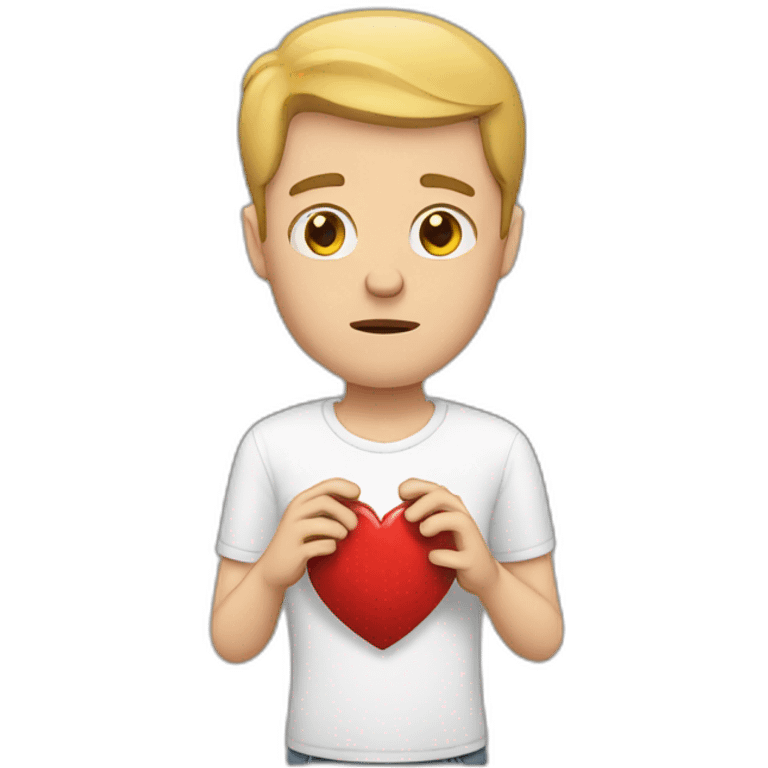 White man holding a broken heart emoji