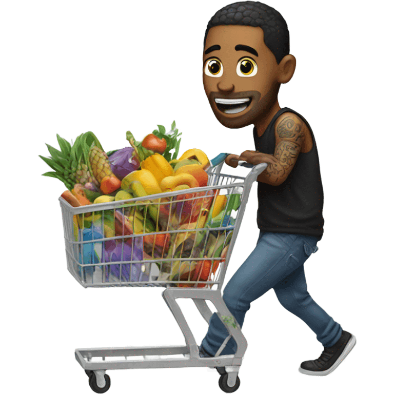 Man with tattoos pushing a shopping cart emoji