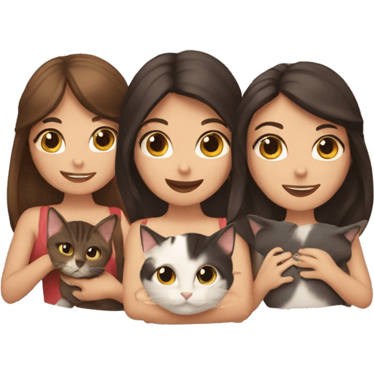 Two brunettes and three cats in their hands emoji