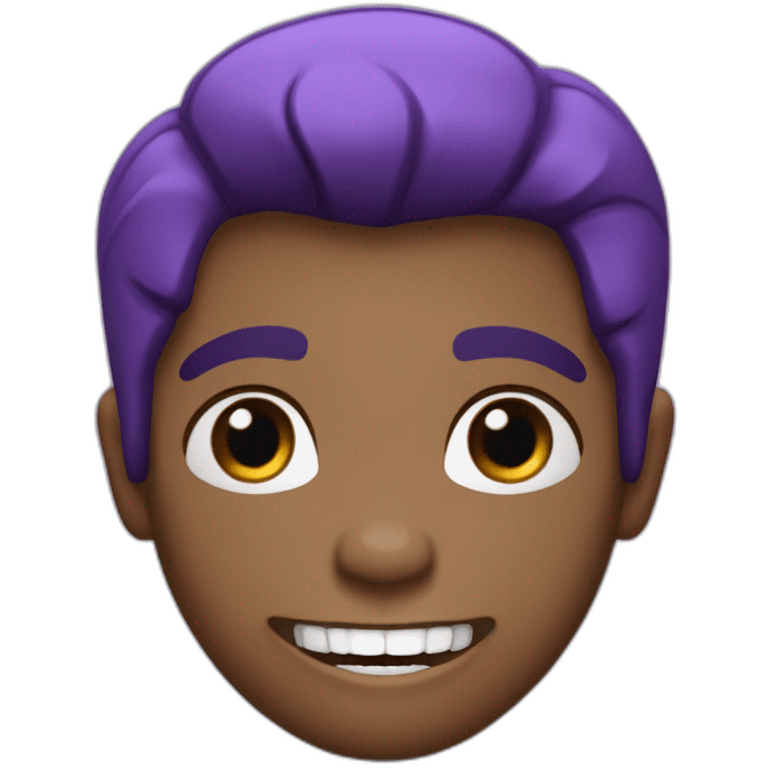 Un garçon qui sourit avec des dents de vampire les cheveux violets emoji