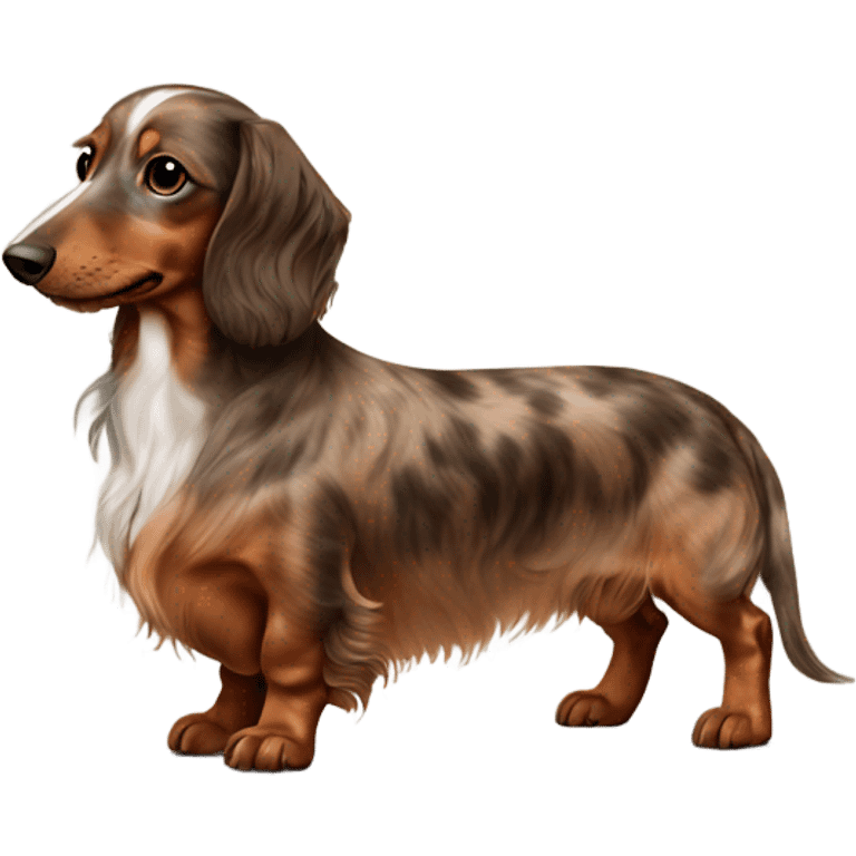 brown Merle long haired Dachshund full body emoji