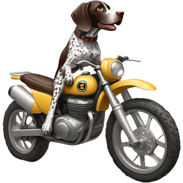 German shorthair pointer on a dirt bike emoji