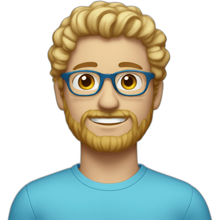 Portrait of blond man with curly hair with a goatee and blue eyes with glasses and a sky blue shirt emoji