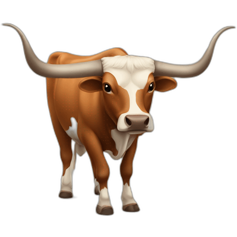 bull, Texas Longhorn with solid brown face, long long long long horns, full body emoji