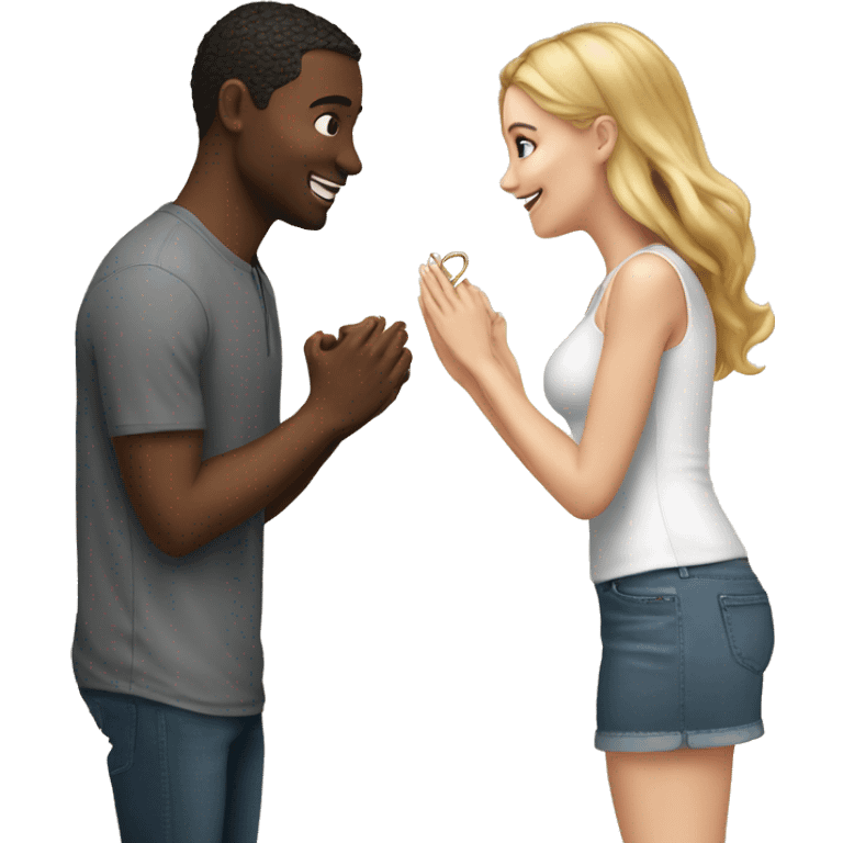 White girl proposing with ring to white girl emoji