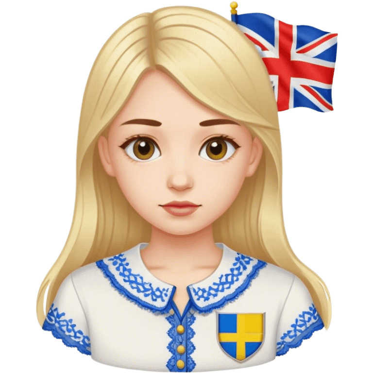 Ukrainian girl in an embroidered shirt against the background of the British flag emoji