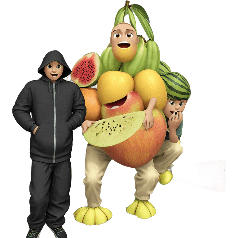 boys enjoying outdoors with fruit emoji