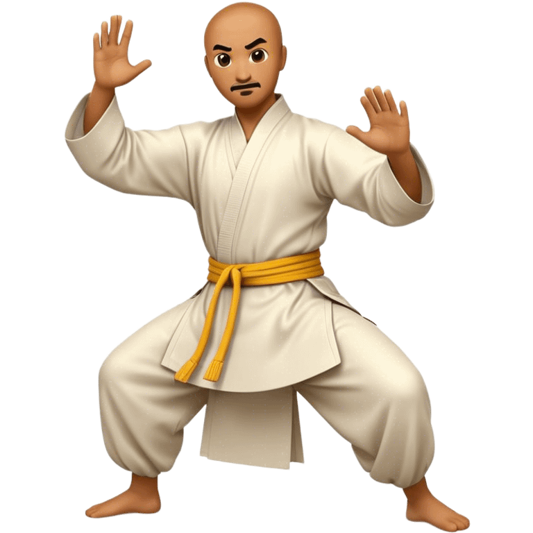 Cinematic Realistic Kung Fu Action Emoji, depicted as an epic martial arts scene with a master executing a precise move in traditional attire, rendered with fluid motion and vibrant textures under dramatic high-contrast lighting. emoji