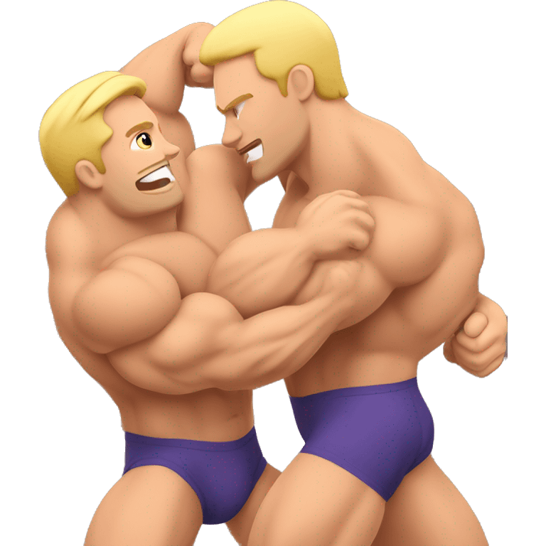 Muscular Caucasian gay bodybuilders wrestling emoji