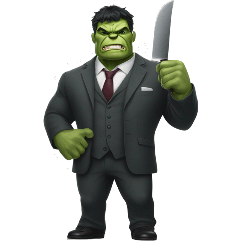 Hulk mascot wearing formal slacks and broad-bladed cleaver-like knife  emoji