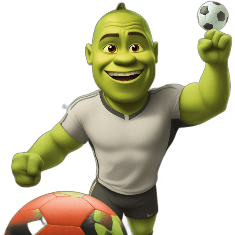 Shrek as christiano ronaldo doing his sui celebration emoji