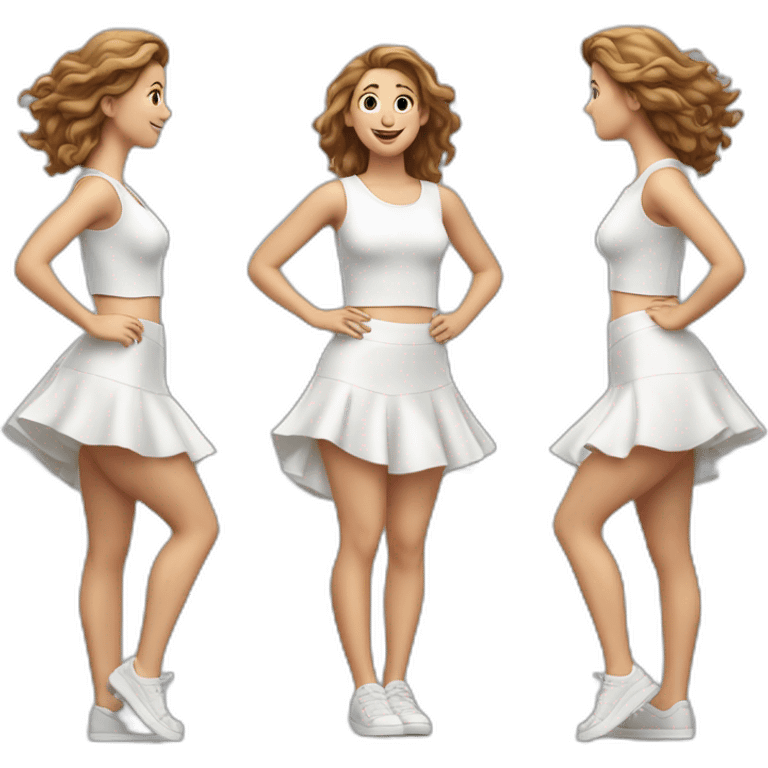 hyperrealistic-full-body-caucasian-curvy-beauty-jumping-small white-skirt-back-and-front-views-strong-wind emoji