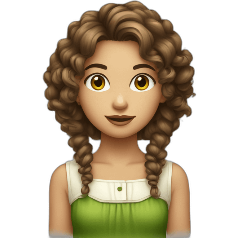 fille aux yeux verts et cheveux  bouclés brun, de peau claire emoji