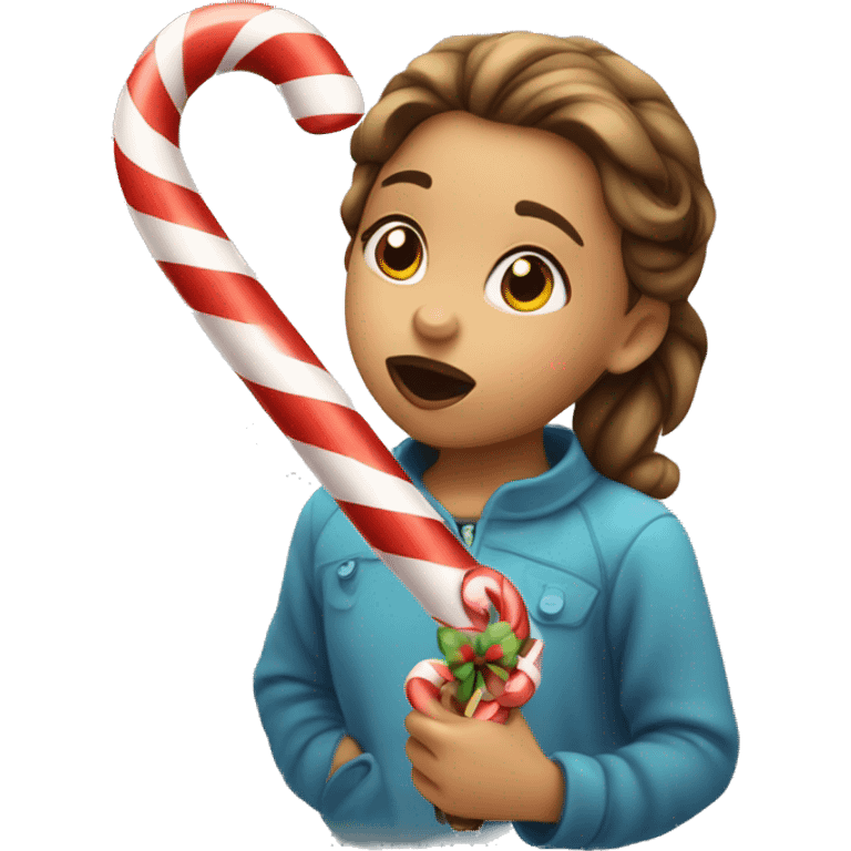 Girl licking candy cane emoji