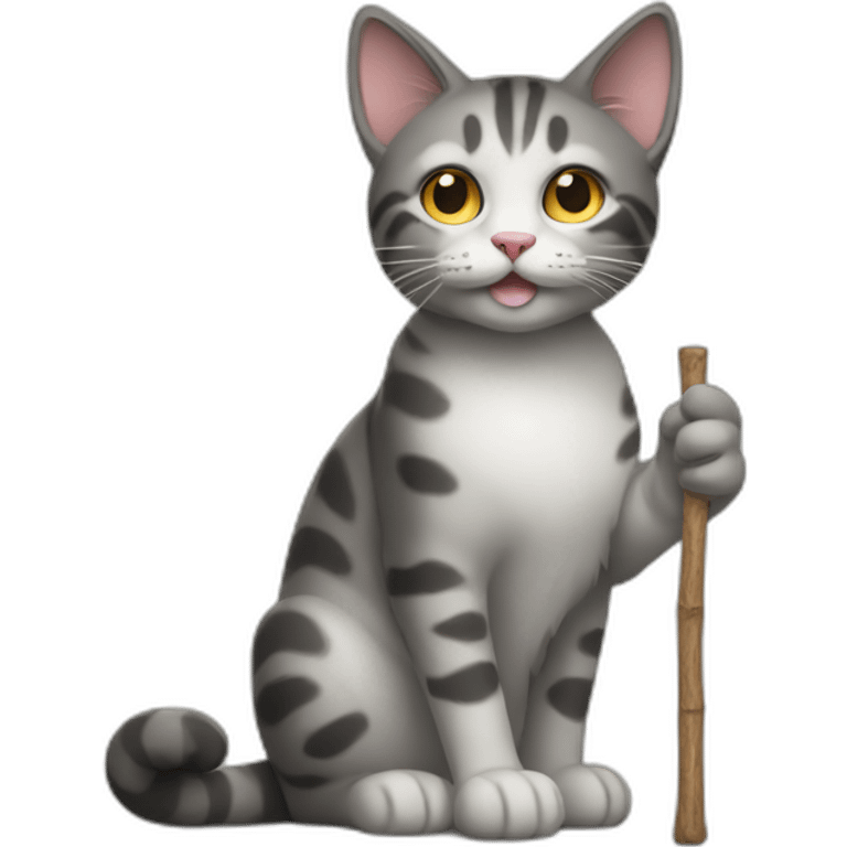 a cat with a stick emoji