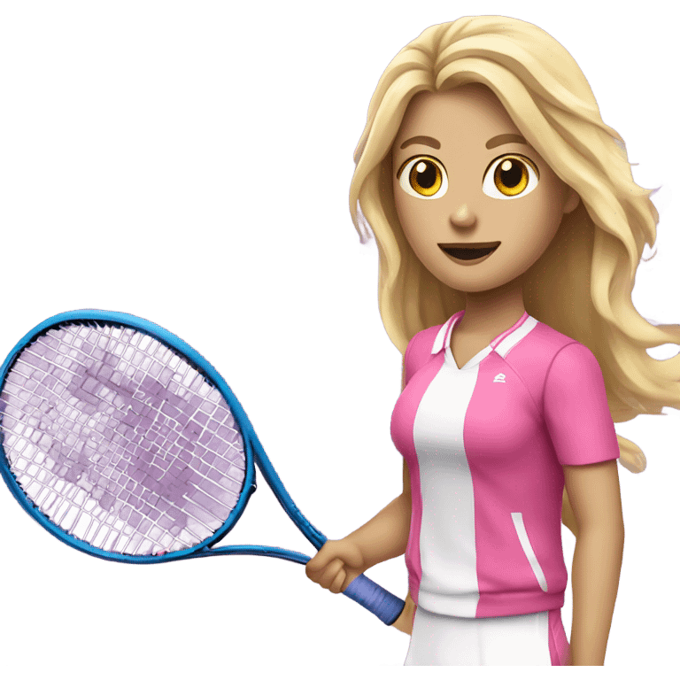 Tennis blonde girl in pink uniform with long hair and blue aye  emoji