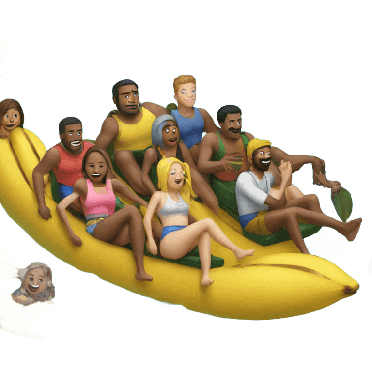 multiple people on banana boat on water emoji