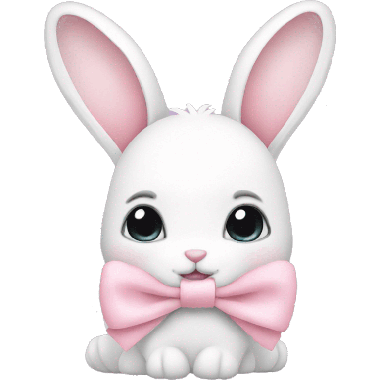 white bunny with pastel pink bow emoji