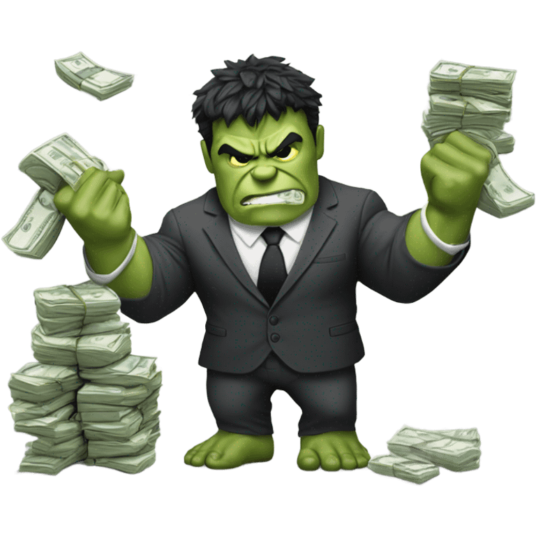 Hulk in business suit offering money emoji