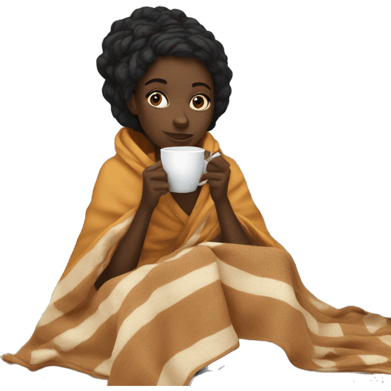 Black girl drinking tea with a blanket on emoji emoji