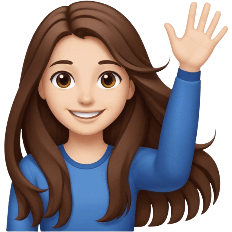 smiling girl with long hair, middle hair split, waving emoji