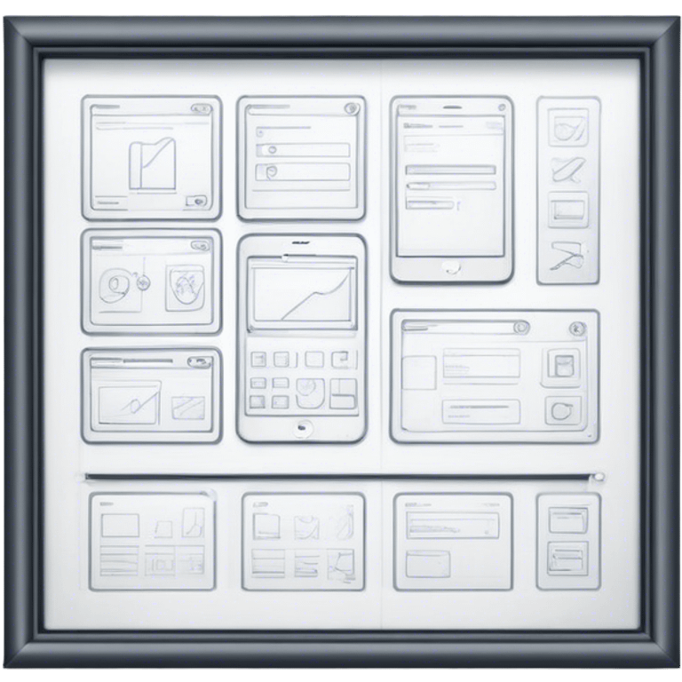 Create an emoji for UX/UI design. Show wireframe sketches or design mockups with interface elements like buttons, sliders, and icons, symbolizing the design process. Use modern, professional colors. Do not include any emojis or smiley faces. Make the background transparent. emoji