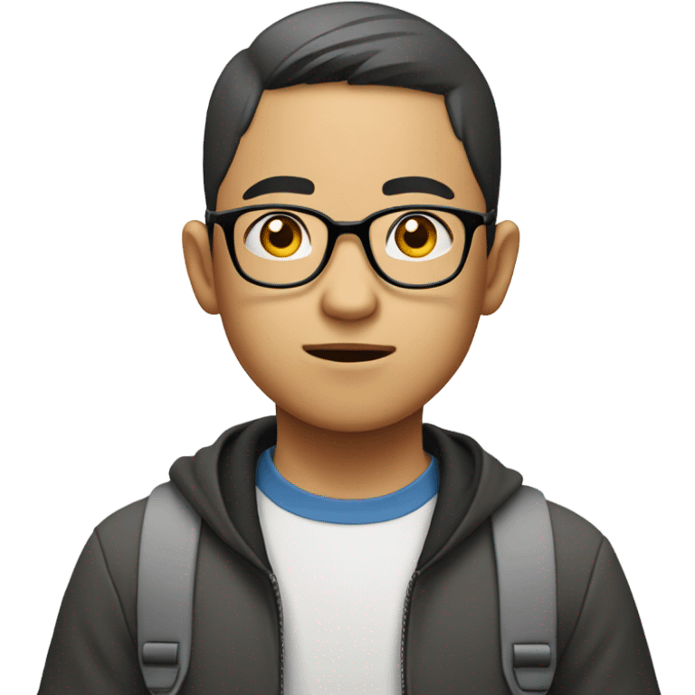  a bald Asian young boy student, in glasses, very confused.  emoji