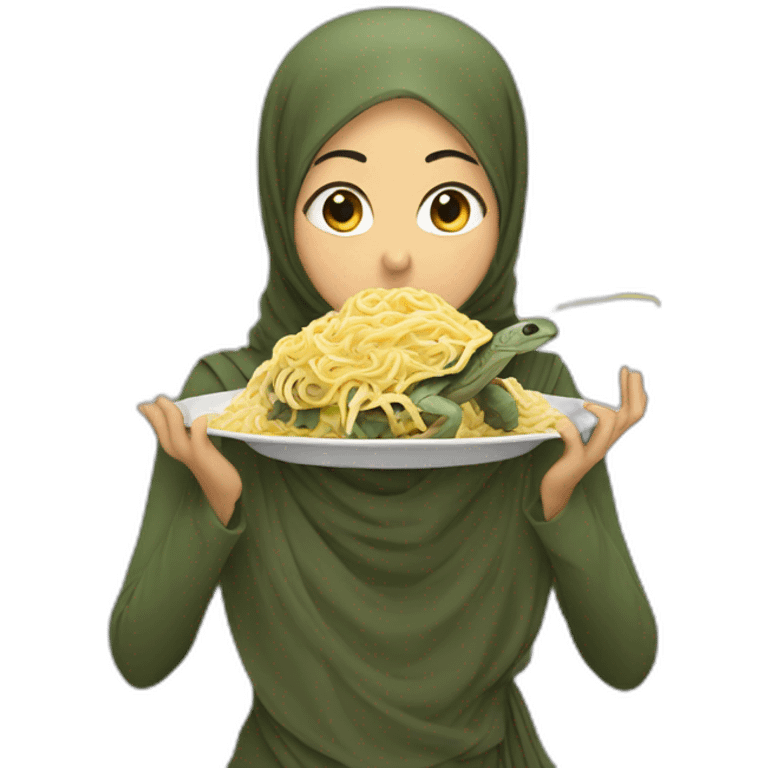 Hijab eating noodles on a turtle emoji