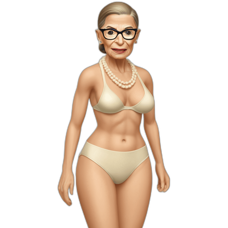 sexy ruth bader ginsburg wearing a string bikini bottoms top exposed (full body, ios17, top less, cream colored bikini) emoji