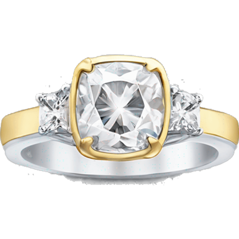 One Cushion cut diamond ring with two tone white and yellow gold band  emoji