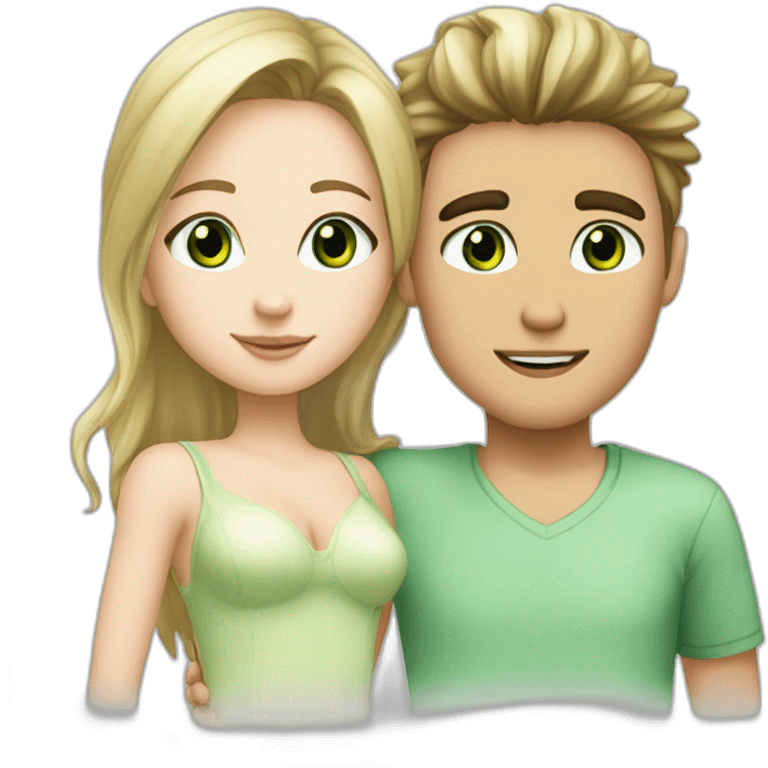  170 cm Blond boy Green  eye kissing brunette girl 160 cm Green eye emoji