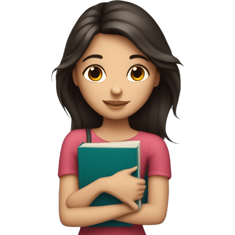 beautiful brunette girl hugging a book emoji