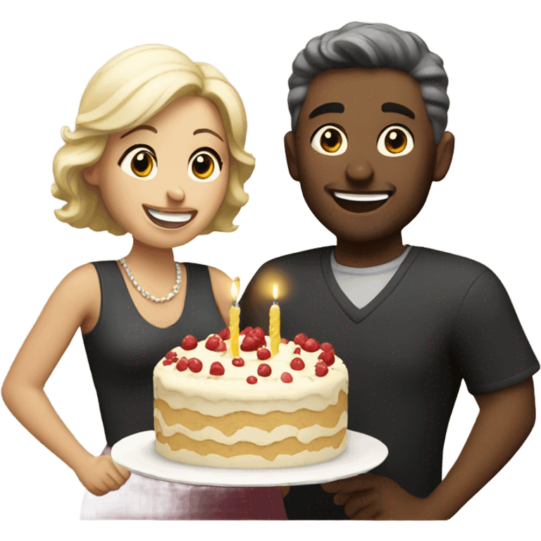 Happy Anniversary couple eating cake emoji