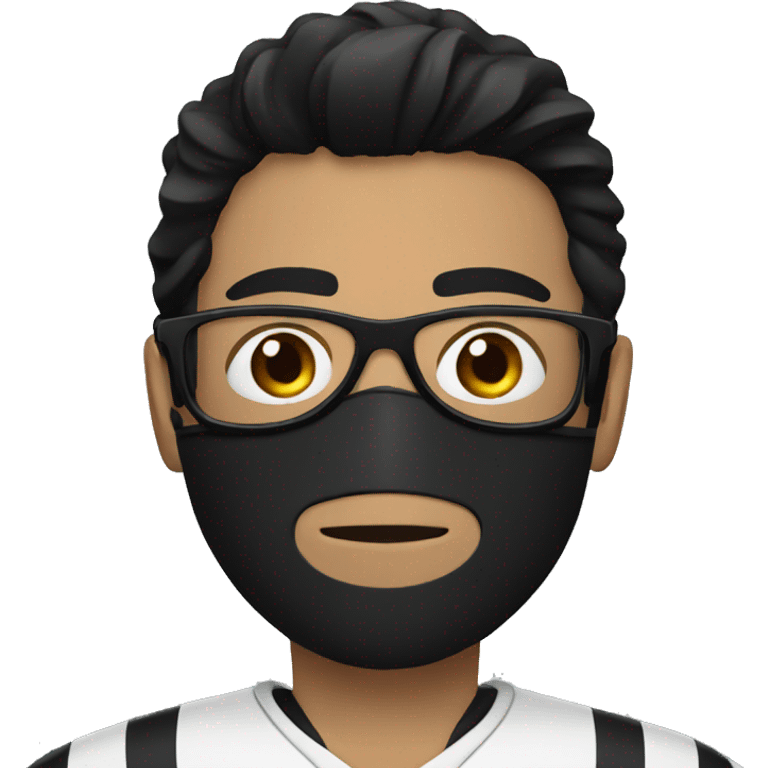 Football player with black hair, wearing a black mask and glasses  emoji