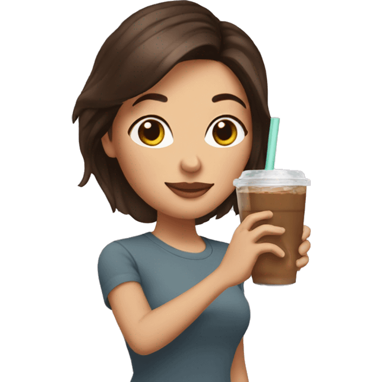 brunette with iced coffee emoji