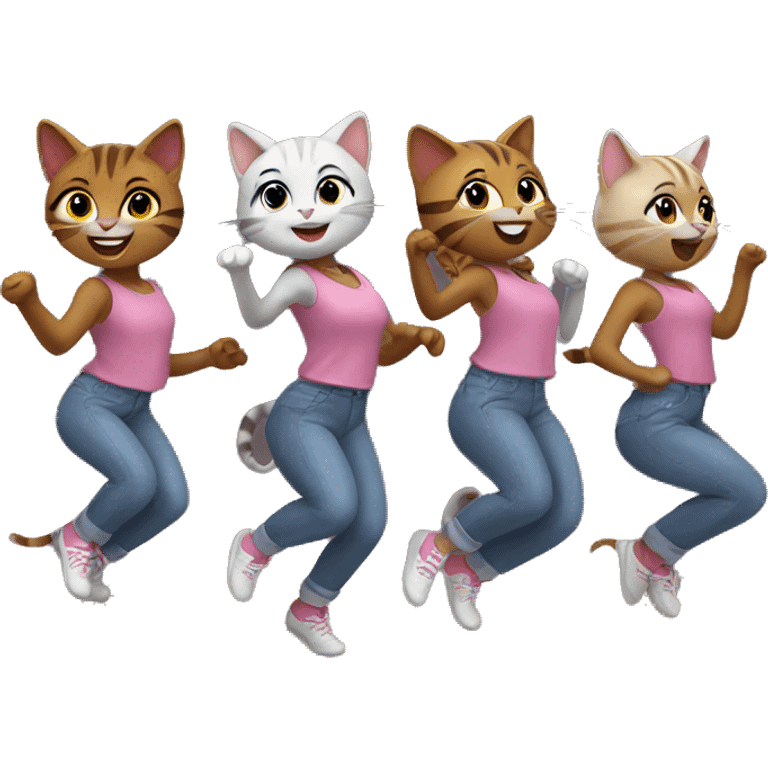 5 girls cats dancing emoji