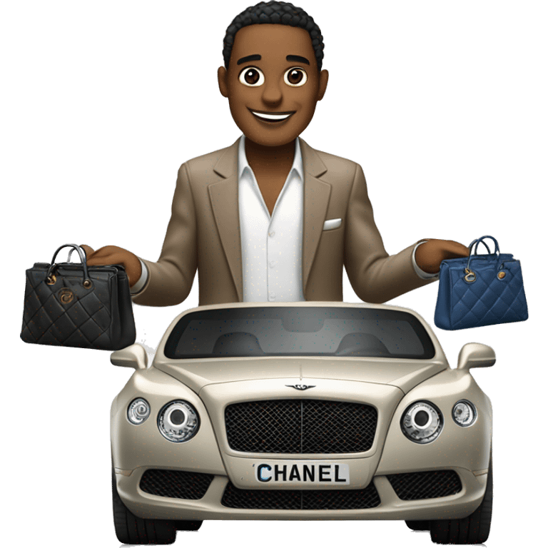 the deivery guy delivers in a Bentley car that delivers Chanel bags emoji