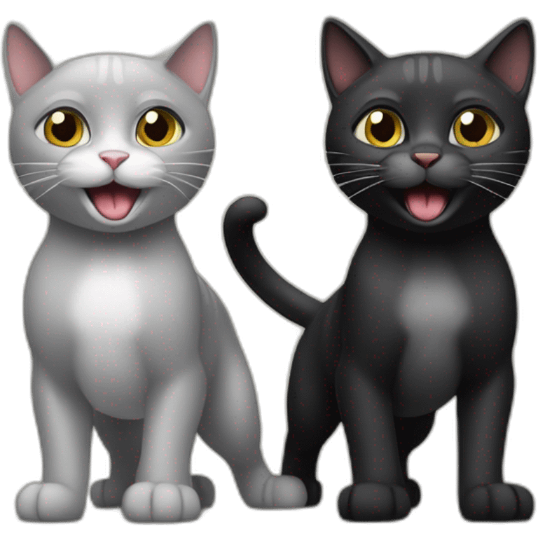 gato negro y gato gris claro jugando emoji