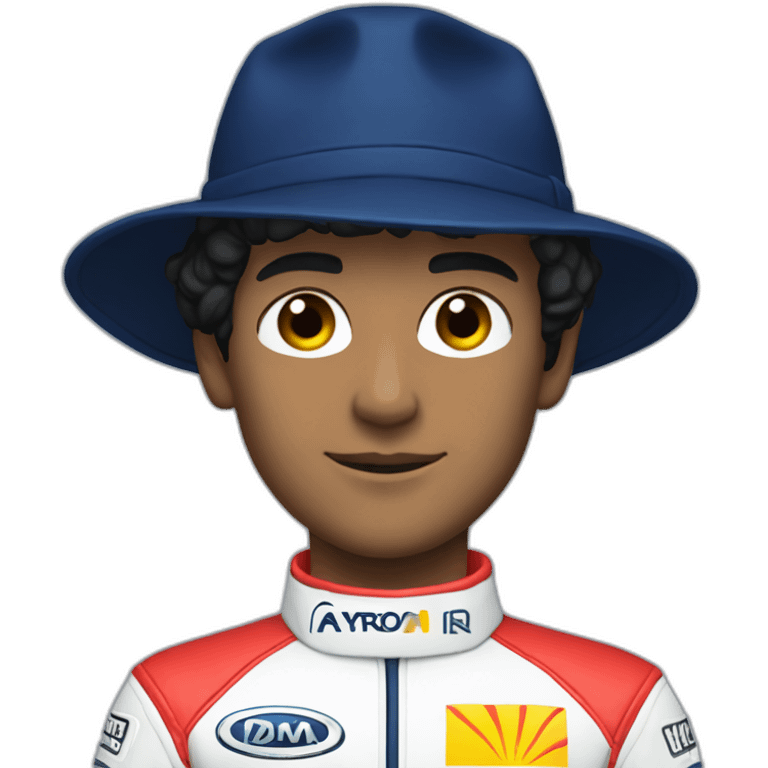 Aytron senna in a dark blue hat and red racing suit emoji