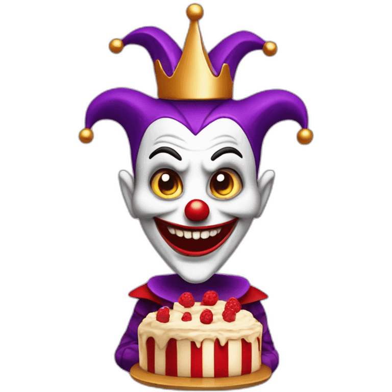 Evil jester with cake emoji